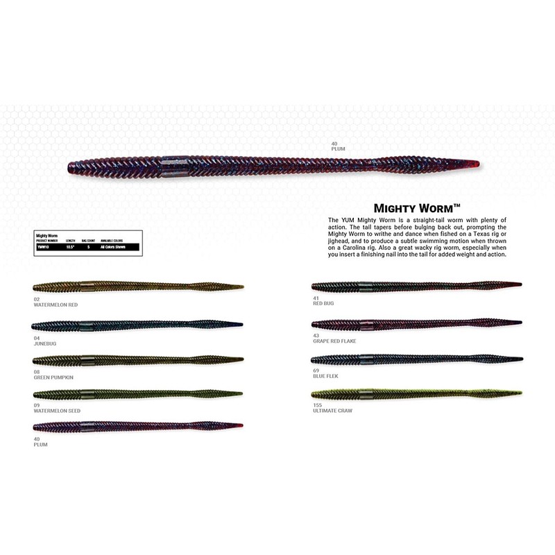 Yum Lures YMW1002 Mighty Worm Fishing Bait, Watermelon/Red, 0.5"