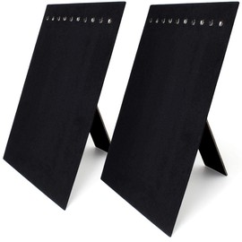 igadgitz home U7090 Velvet Necklace Stand Necklace Board Chain Stand (10 Hooks) - Black - 2pcs