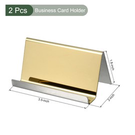 YOKIVE 2 Pcs Business Card Holder, Business Card Case with Fine Texture Desktop Hold Cards, Great for Office, Meeting, Daily Use (Bright Golden, 3.5-Inch)
