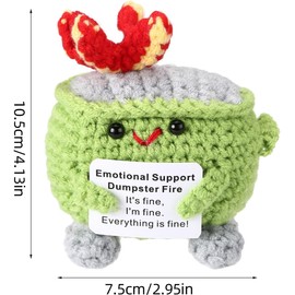 Emotional Support Crochet Dumpster Fire with Positive Card Cute Room Decor Knitted Toys Funny Crochet Support Buddies Gifts for Friends (Grass Green)