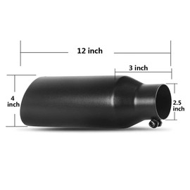 Vechkom Black 2.5" Inlet 4" Outlet Exhaust Tip 12" Overall Length Stainless Steel Chrome-Plated Exhaust Pipe Angle Cut