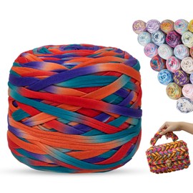 LEREATI T Shirt Yarn for Crocheting 285g/100m Rainbow Tshirt Yarn for Crochet, Thick Crochet Yarn for Crocheting Bag, Blanket, Cushion, Craft Beginners, DIY Hand Knitting (Red & Blue)
