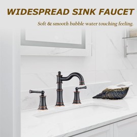 WINKEAR Roman Bathroom Sink Faucet Deck Mount or Wall Mount Installation Pop-up Drain Assembly with Overflow Deck Plate and Water Supply Lines Included (3 Hole Deck Mount, ORB)