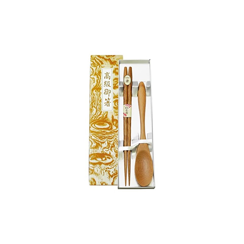Marujyu 741204 Carving Wooden Chopsticks and Spoon Set, Boxed