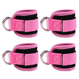 Fitness Ankle Straps for Cable Machines, 4 Pack Comfortable Adjustable Padded Ankle Wrist Cuffs, Kickback Glute Workouts for Men Women, D-Ring Leg Straps with Neoprene Padding (Pink)