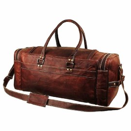 IZAC & DAUD Handmade Leather Duffel Bag Vintage Leather Duffel Travel Gym Sports Overnight Weekend Duffle Bags for men and women (28-Inch)