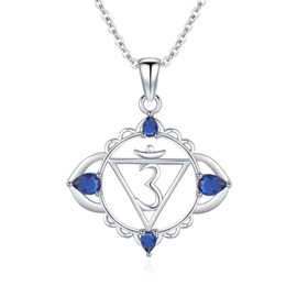 TANGPOET Third Eye Chakra Necklace for Women Sterling Silver Ajna Pendant with Sapphire Healing Stone Spiritual Jewellery Gifts for Yoga Lovers on Mothers Day Birthday Christmas