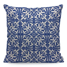 WONDERTIFY Ikat Damask Cushion Cover Traditional Floral Cobalt Throw Pillow Covers Cushion Case For Couch Home Decor Blue White 45X45 Cm