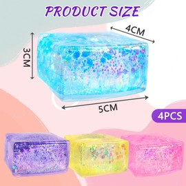 AMFUN 4PCS Stress Balls, Squishy Cube Fidget Sensory Ball for Kids & Adults, 4 Colors Ice Cube Fidget Toys, for ADHD Autism, Stress Relief, Anxiety Relief