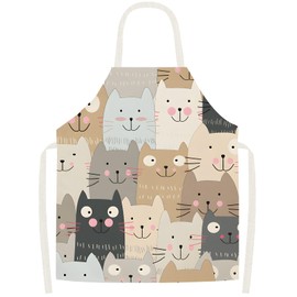Novstuf Cooking Apron Cartoon Black White Cat Pattern Aprons Adjustable Cartoon Apron Made of Linen Waterproof Kitchen Apron for Men and Women Bib Apron for Home, Restaurant 1, Style 7