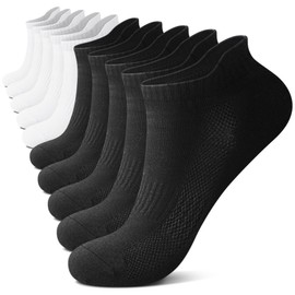 FALARY 10 Pairs Trainer Socks For Men & Women, White & Black Cotton Ankle Socks - Comfortable, Breathable and Durable, Size 12-15