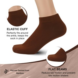 Bamboo Ankle Socks Men Ankle length athletic sock Comfort Cool softy Low Cut Sock (Brown, Large)