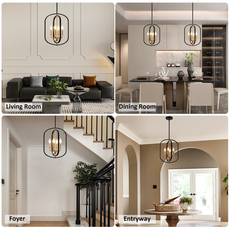 Black and Gold Chandelier for Dining Room Light Fixture, Chandelier