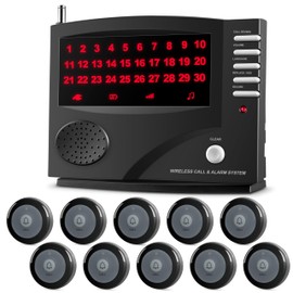 SYNLETT Wireless Calling System Nurse Call System Caregiver Pager for Restaurant Clinic Nursing Home 7 Languages 8 Alert Tones, 10 Call Buttons and 1 Monitoring Unit for Patients Seniors Customer