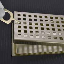 Orhemus Linear Shower Floor Drain with Removable Cover Grid Grate 12 inch Long Rectangle, SUS 304 Stainless Steel Brushed Gold Brass Finished