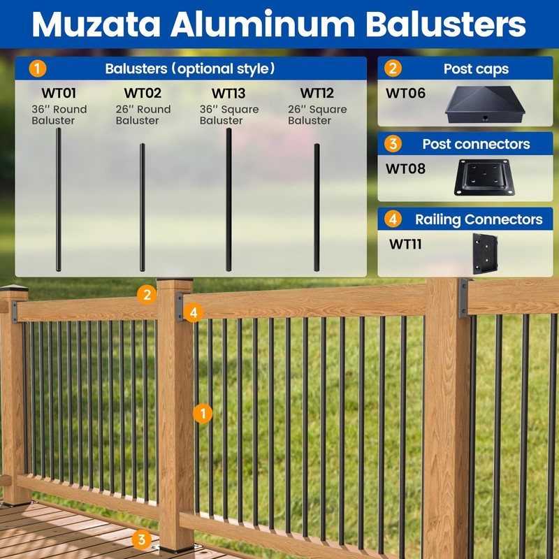 Muzata 4Pack 4"×4" Wood Post Plate Connector Deck Post Base
