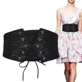 Aecibzo Women's Wide Elastic Stretch Corset Waist Cincher Belt Waistband (XXL, Black)