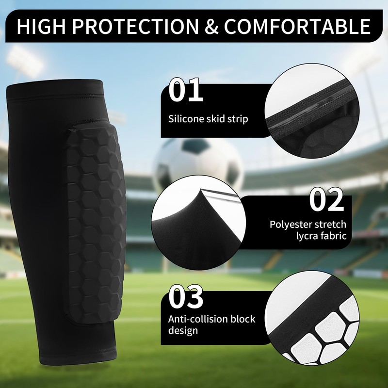 Football Shin Guards Compression Sleeves with Honeycomb Pads, Leg Protector