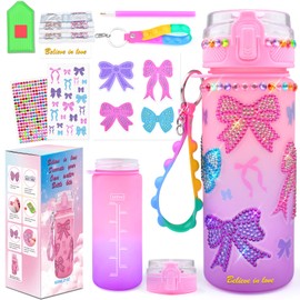 ASIOWELY Decorate Your Own Water Bottle Kits for Girls Age 4-12, Colorful Bow Pattern Diamond Painting Art and Crafts for Boys Age 4-6-8-10, Fun Gifts Toys for School Birthday Christmas