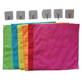 MIEGUIWOR Microfibre Cloths Microfibre Cleaning Cloths Cloth Cleaning Cloths Kitchen Towels Tea Towels for Kitchen, Car, Window 30 x 30 cm (6 Pieces + 6 Transparent Hooks)