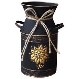 Soyizom Metal Black Vase with Sunflower Design, Kitchen Farmhouse vases Rustic Home Decor Milk Jug Vase with Handle for Shabby Chic Bathroom Decoration
