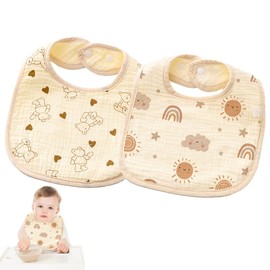 Baby Bibs, Pack of 2 Soft Cotton Neckerchief, Baby, Waterproof Baby Bibs for Newborns, Waterproof Drool Bibs Baby with Adjustable Press Stud