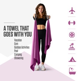 VENTURE 4TH Quick Dry Towel. Microfiber Travel Towel Ideal for Camping, Hiking, Backpacking, Gym. Lightweight & Fast Drying Travel Towels for Body. Compact & Easy to Pack - Purple Large