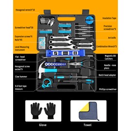 COJOSQC Essential Man's Small Tool Box Kit for House, New Home Toolbox Socket Wrench Set, Mini Men's Car Mechanic Pliers Hammer Toolset, Home Repair Basic Car Body Tool (Tool Kit - Blue)