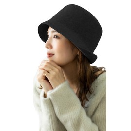 Little & More Wool Hat Bucket Hat, Women's, UV Protection x Moisturizing 100% Wool x Foldable, Black
