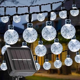 Updated Solar String Lights Outdoor Waterproof 50 Led 23ft Warm White Big Ball Led Christmas Lights for Garden Lawn Gazebo Porch Decor, Camping, Yard, Gift Crystal Globe Lights with 8 Modes
