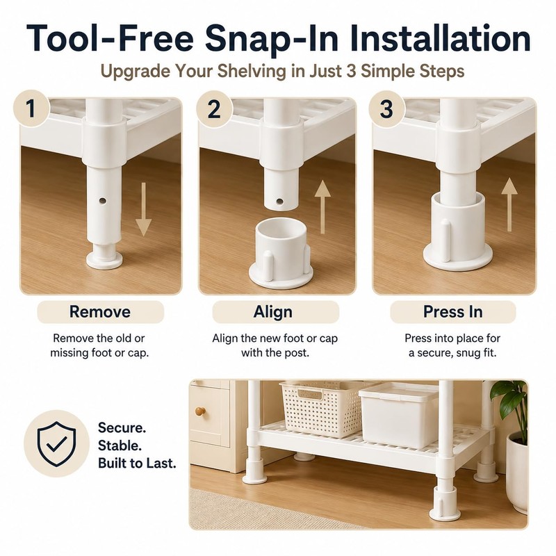 Replacement Feet and Caps Compatible with HDX Heavy Duty Shelving,