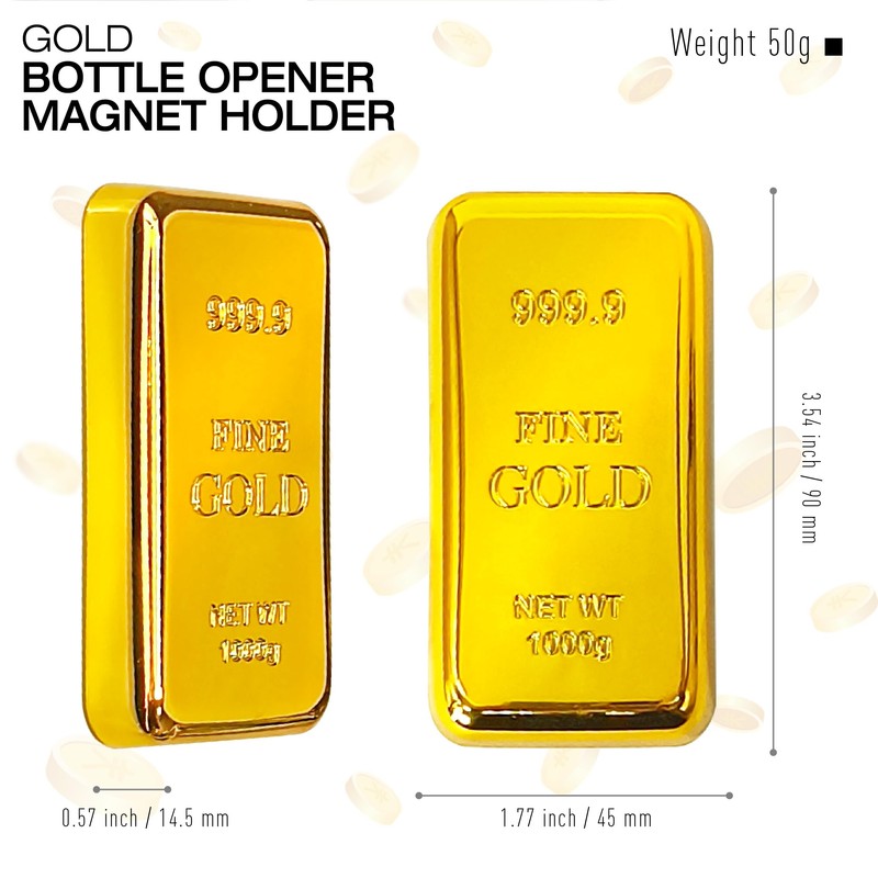 RADIXIUM Gold Bar Bottle Opener - Magnetic Fridge Opener with