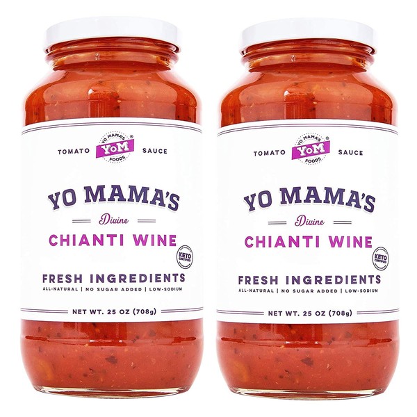 Keto Chianti Wine Pasta Sauce by Yo Mama's Foods - Pack of (2) - No Sugar Added, Low Carb, Low Sodium, Gluten Free, Paleo Friendly, and Made with Whole, Non-GMO Tomatoes