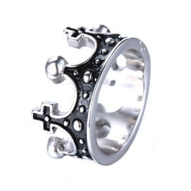 OAKKY Herren Jahrgang Königliche König Krone Ring Edelstahl Kreuz Band 4 Farben, Silber Größe 62 (19.7)