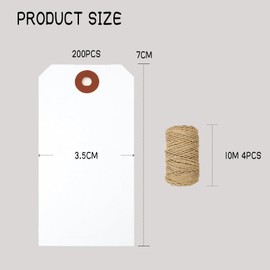 200 Pcs 70x35mm Large White Price Tags with String Attached, Paper String Tags for Pricing, Reinforced Hole Labels for Labeling Gift Clothing Inventory