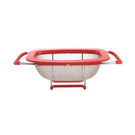 Farberware 5216427 Professional Stainless Steel Expandable Over-The-Sink Colander/Strainer, Red