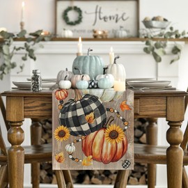 Artoid Mode Pumpkins Sunflowers Maple Leaf 210 GSM Fall Table Runner, Seasonal Autumn Kitchen Dining Table Decoration for Home Party Decor 13x36 Inch