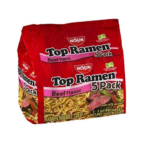 Nissin Top Ramen Beef Flavor Noodle Soup - 5 Pack