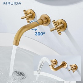 Airuida Bathroom Wall Mount Faucet Dual Handle with 3 Hole Lavatory Faucet Rough-in Valve Wall Mount Tub Filler Matte Black