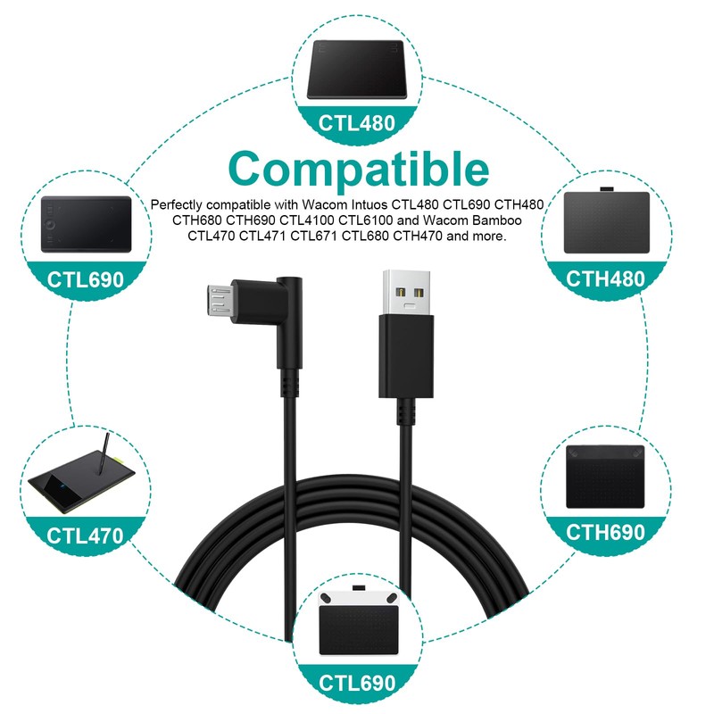 Wacom Micro USB Cable Compatible with Wacom-Intuos CTL480 CTL490 CTL690
