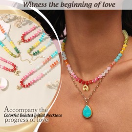 Beaded Necklaces for Women Bubble Letter Necklace Gold with Z Initial Necklaces for Teens Colorful Gemstone Bead Choker Stocking Stuffers for Teens Birthday Gifts Christmas Jewelry