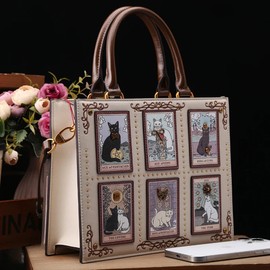Vintage and luxury designer bag with delicate embroidered cat print Fashionable tote bag with large capacity, 01 China Mainland, 01 Beige(No Box), 1 / 섬세한 자수 고양이 프린트가 있는 빈티지 및 럭셔리 디자이너 가방 대용량으로 패셔너블한 토트백, 01 China Mainland, 01 Beige(No Box), 1