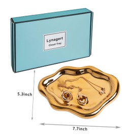Lynagert Cloud Trinket Dish, Chubby Jewelry Tray, Ceramic Jewelry Ring Trinket Dish for Rings Earrings Necklace Organizer, Mother's Day Thanksgiving Christmas Birthday Bridesmaid Gifts (Golden)
