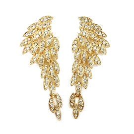 Gold Angel Wings Eagle Wings Rhinestone Retro Statement Earrings Dangling Earrings Wedding Bridal Prom Chandelier Long Drop Earrings for Women (Gold Without Card/Envelope)