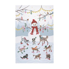 Ulster Weavers Cats & Dogs 100% Cotton Christmas Tea Towel, Ice Skating Animals