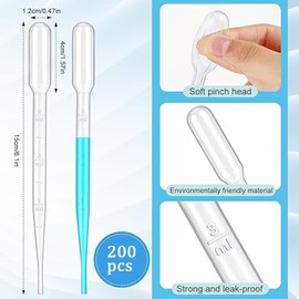 3ml Plastic Liquid Droppers, 200Pcs Plastic Transfer Pipettes Plastic Droppers,Plastic Transfer Pipettes Calibrated Dropper,Plastic Transfer Pipette Dropper,Graduated Plastic Transfer Pipettes