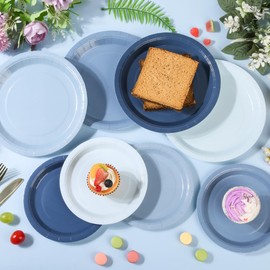 AimFun 96Pcs Dusty Blue Party Plates Gradient Colors Paper Plate 7 Inch 9 Inch Disposable Round Dinner Dessert Plates Set for Birthday Wedding Bridal Baby Shower Christmas Party Supplies