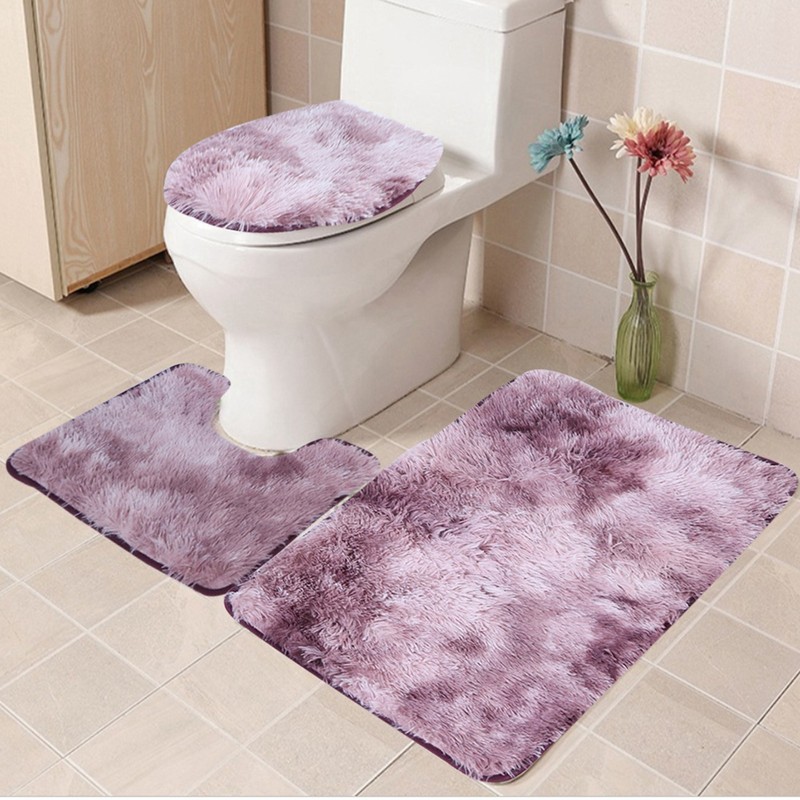 3Pcs Bathroom Rug Set Soft Non Slip Toilet Lid Cover