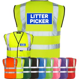 Corporate Togs LITTER PICKER Printed Hi-Vis Vest - High Visibility Safety Vest Tabard, Brace Hi-Vis Strips, Fastening Waistcoat | Protective Safety Wear