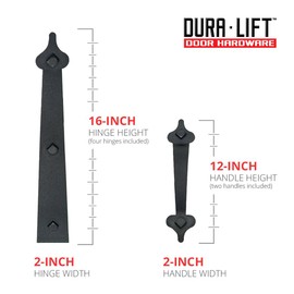 DURA-LIFT Ultra-Life Magnetic Decorative Carriage-Style Garage Door Accent Trim Hardware, (Four 16" Hinges, Two 12" Handles)